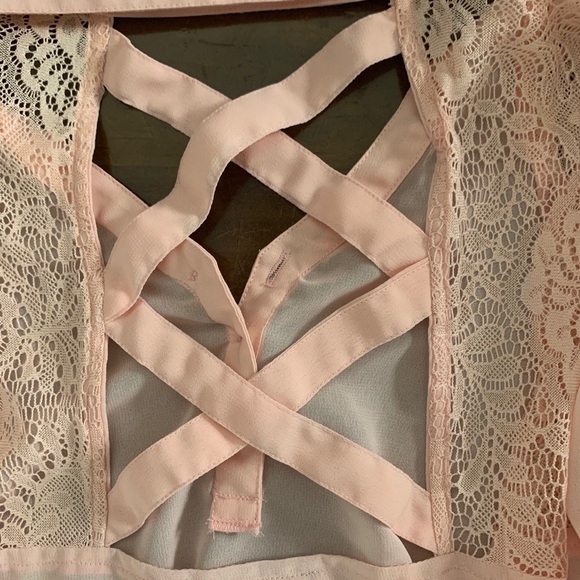 deb light pink sheer blouse with lace - Picture 3 of 4